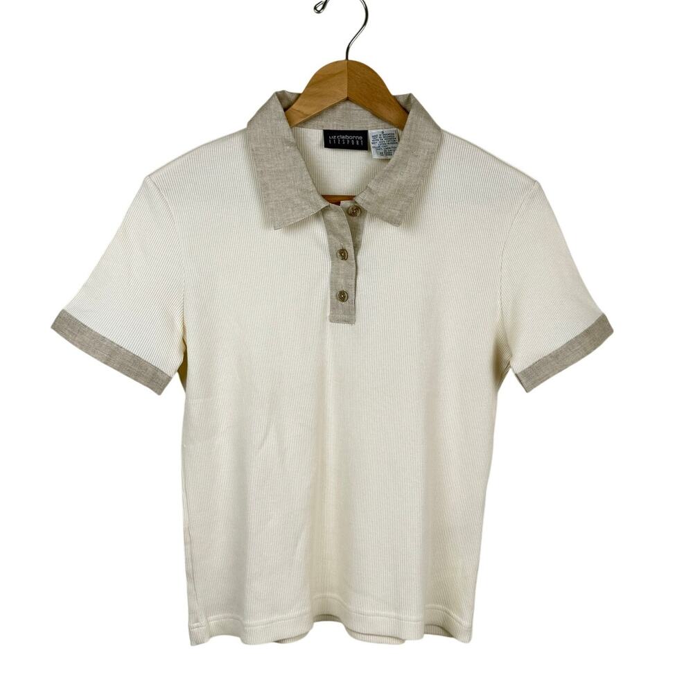 Liz Claiborne Lizsport Cotton Linen Polo Shirt Small Preppy Vintage